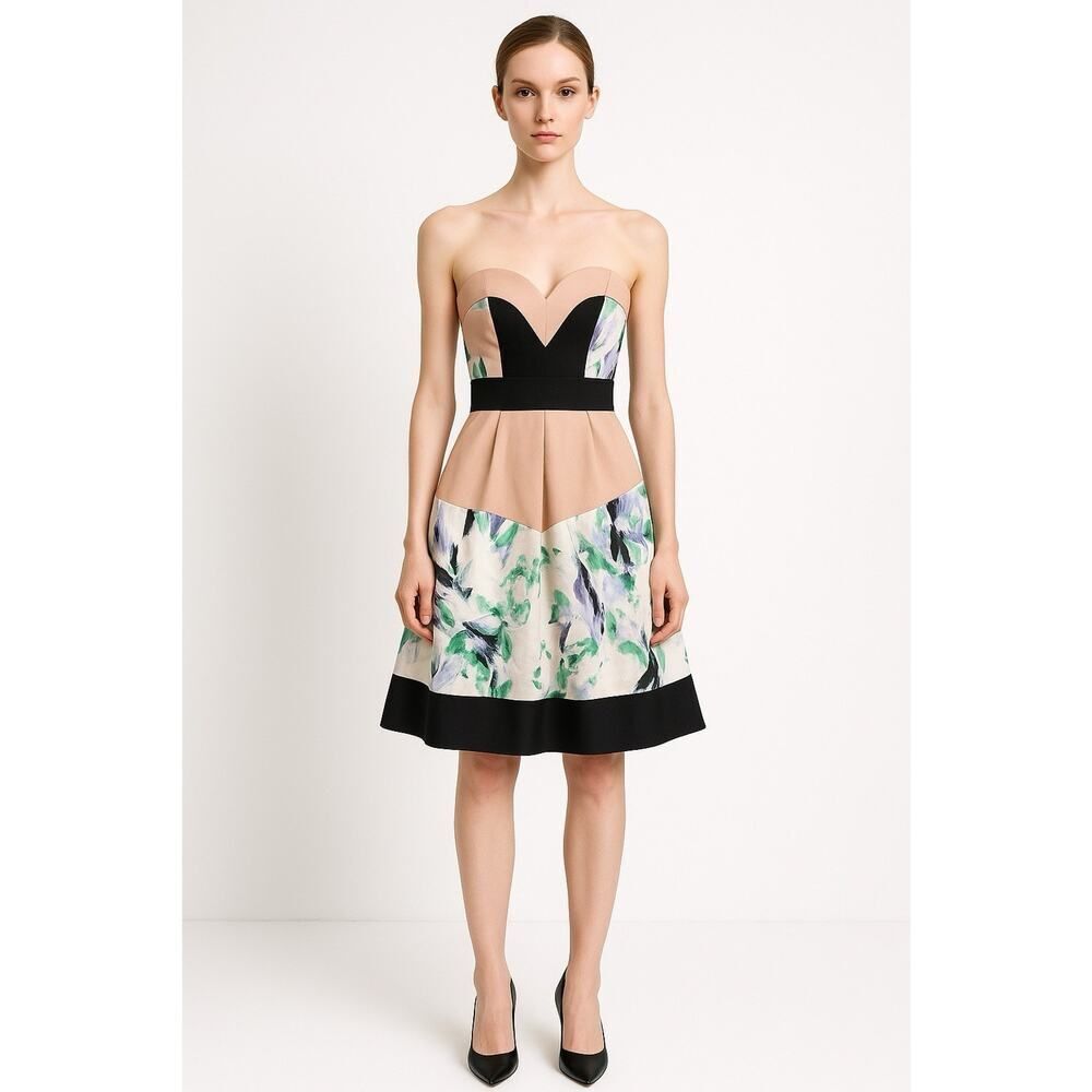 Milly Strapless Colorblock Floral Fit & Flare Dress XXS Cocktail